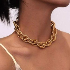 ***18k Chunky Gold Chain Punk Choker Necklace